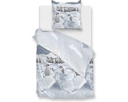Warme flanel dekbedovertrek Penguins - 140x200/220 (eenpersoons) - heerlijk zacht en hoogwaardig - unieke dessin - donsachtig laagje - slijtvast - ideaal tegen kou