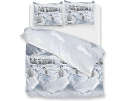 Warme flanel dekbedovertrek Penguins - 260x200/220 (extra breed) - heerlijk zacht en hoogwaardig - unieke dessin - donsachtig laagje - slijtvast - ideaal tegen kou
