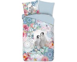 Warme flanel dekbedovertrek Pinguins - 140x200/220 (eenpersoons) - hoogwaardig en superzacht - prachtige uitstraling
