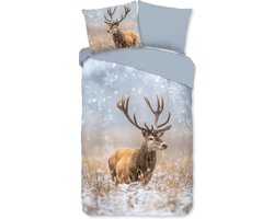 Warme flanel dekbedovertrek Sparkling Winter - 140x200/220 (eenpersoons) - heerlijk zacht en hoogwaardig - unieke dessin - donsachtig laagje - slijtvast - ideaal tegen kou