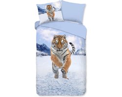 Warme flanel dekbedovertrek Tiger - 140x200/220 (eenpersoons) - heerlijk zacht en hoogwaardig - unieke dessin - donsachtig laagje - slijtvast - ideaal tegen kou