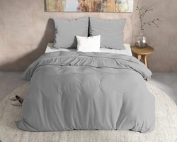 Warme flanel dekbedovertrek uni grijs - 140x200/220 (eenpersoons) - heerlijk zacht en comfortabel - luxe uitstraling - donsachtig laagje - ideaal tegen kou - zalig slapen