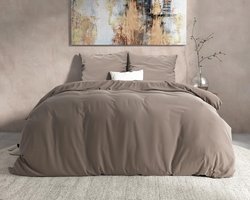 Warme flanel dekbedovertrek uni taupe - 140x200/220 (eenpersoons) - heerlijk zacht en comfortabel - luxe uitstraling - donsachtig laagje - ideaal tegen kou - zalig slapen