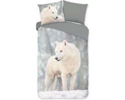 Warme flanel dekbedovertrek White Wolf - 140x200/220 (eenpersoons) - hoogwaardig en superzacht - unieke dessin