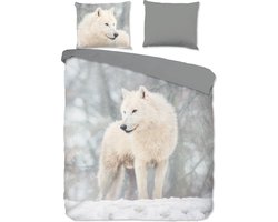 Warme flanel dekbedovertrek White Wolf - 200x200/220 (tweepersoons) - hoogwaardig en superzacht - unieke dessin