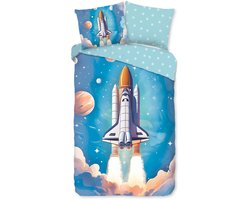 Warme flanel kids dekbedovertrek Rocket - 140x200/220 (eenpersoons) - vrolijke uitstraling - heerlijk zacht en comfortabel - donsachtig laagje - ademend en huidvriendelijk - ideaal voor de kinderkamer