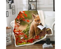 Warme Fleece Deken met Vos Print - Sherpa Plaid voor Bank en Reizen - 150x200 cm