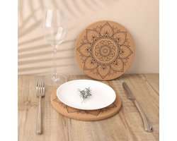 Warme Kurken Onderzetters - 19Cm Mandala Hittebestendige Matten voor Keuken en Eettafel