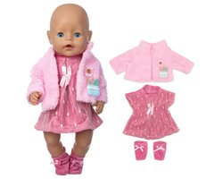 Warme Roze Jurkje set - “Geschikt voor Baby Born” - met Slofjes - Accessoire en kleertjes voor je 36 + 43 cm Baby Born Pop