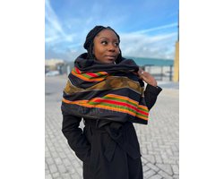 Warme Sjaal met Afrikaanse print Unisex - Zwart Pan African Kente - Winter sjaal / Fleece sjaal / Afrika print