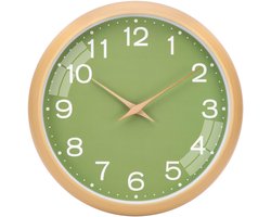 Warminn Keukenklok Wandklok Niet-tikkend Modern 30cm Kwarts Groot Batterijgevoed Gemakkelijk af te lezen voor Kamer Thuis Keuken Slaapkamer Kantoor School (Groen + Licht Houten Frame)