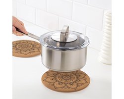Warmte Onderzetter 19Cm Kurk Mandala - Set van 2 - Hittebestendige Onderzetters voor Keuken en Eettafel