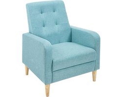 WARRAICH-Accent Chair: Moderne Loungestoel met Massief Houten Poten en Blauwe Linnen Zitting