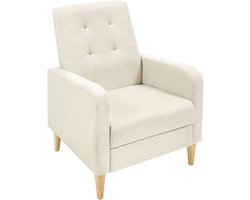 WARRAICH-Accentstoel: Fauteuil met Massief Houten Poten en Linnen Bekleding in Beige