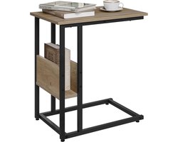 WARRAICH-Bijzettafel/Salontafel – Laptoptafel van Bewerkte Hout en Metaal, Grijze Houtlook, 55x36x59,5 cm