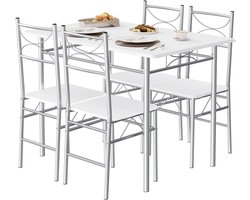 Warraich Eetset voor 4 Personen – Witte Eettafel met 4 Stoelen, MDF Blad en Metalen Frame