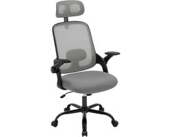 warraich-Ergonomische Grijze Bureaustoel – Met Lendensteun, Schommelfunctie en Netstof Rugleuning