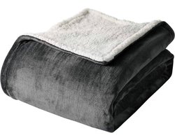 warraich-Extra dikke sherpa knuffeldeken - ultrazachte fleece voor bank of bed-antraciet 150x200cm