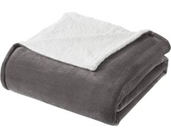 warraich-Extra dikke sherpa knuffeldeken - ultrazachte fleece voor bank of bed-Grijs 150x200cm