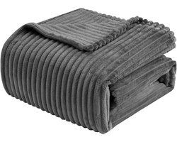 warraich-Flanellen fluffy bankdeken - zacht gestreept design voor bed én sofa-Donkergrijs 220x240cm