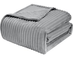 warraich-Flanellen fluffy bankdeken - zacht gestreept design voor bed én sofa-Grijs 220x240cm