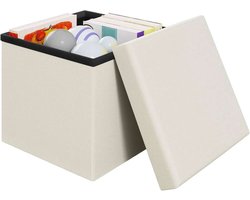 WARRAICH-Opbergkruk Crème – Compacte Linnen Zitkubus met Afneembaar Deksel, 30x30x30cm