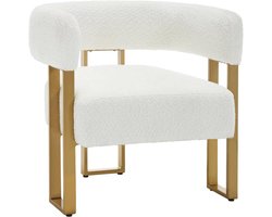 WARRAICH-Relaxstoel: Luxe Gestoffeerde Loungestoel met Gouden Metalen Frame en Chenille Bekleding