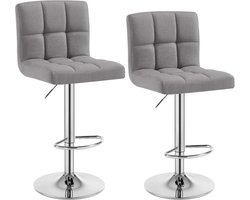 WARRAICH-Set van 2 Lichtgrijze Barkrukken: Comfortabel, Draaibaar en In Hoogte Verstelbaar met een Zachte Linnen Zitting