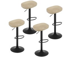 WARRAICH-Set van 4 Keukenkrukken, zadelvormige houten zitting & metalen frame – Licht Hout