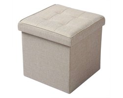 WARRAICH-Voetenbank Beige – Opbergruimte met Linnen Zitvlak, Compact en Stijlvol, 37,5x37,5x38cm