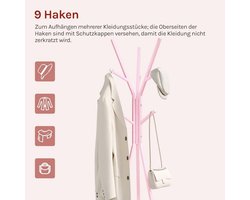 WARRAICH-Vrijstaande Metalen Kapstok – Boomvormig Ontwerp met 9 Haken en 1 Plank, Roze