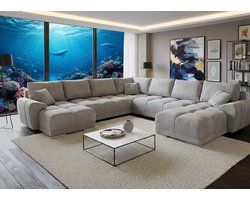 Warren Luxe Hoekbank met Slaapfunctie – 3-Zits Slaapbank met Opbergbox, Verstelbare Hoofdsteunen & Omkeerbare Chaise Longue – Grijs/Zwart Stof & Imitatieleer House&Garden