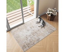 Wasbaar klein tapijt - modern en antislip - 1 stuk - beige-grijs - 60 x 90 cm
