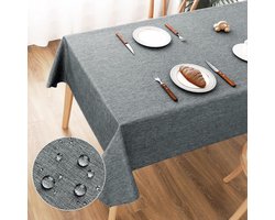 Wasbaar Tafelkleed - Grijze Tafelkleden - 100 x 140 cm - Linnen Look - Polyester Tafelkleed - Waterafstotend met Lotus Effect - Duurzaam en Krabvast voor Woonkamer - Eetkamer - Balkon