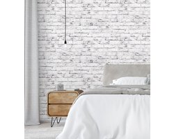 Wasbaar Vinylbehang met Vintage Baksteenlook - Wit en Grijs Reliëf