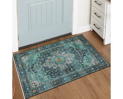Wasbaar Vloerkleed - 2 x 3 Stuks, Groenblauw, Klein Deurmat voor Binnen, Boho Antislip Vlekbestendig Accent Tapijt voor Badkamer
