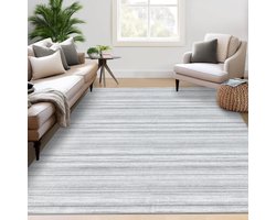 Wasbaar vloerkleed voor de woonkamer, gestreept vloerkleed voor de slaapkamer, kortpolig, groot, antislip, zacht vloerkleed, Grijs, 160x230 cm