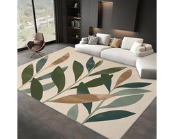 Wasbaar vloerkleed - Zacht tapijt - Woonkamer decoreren - Antislip onderkant - 60 x 150 cm - Beige botanisch