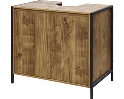 Wasbak onderkast 70x40x65 cm Mangohout look met zwart metalen frame Opbergkast met deur en plank Industrieel badkamermeubel Open onderzijde Ruimtebesparend Design
