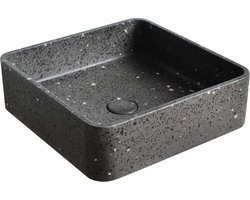 Wasbak terrazzo, vierkante waskom zwart, zwarte wasbak voor wastafel onderkast donker terrazzo, vierkant 39x12 cm TRZ-502dt