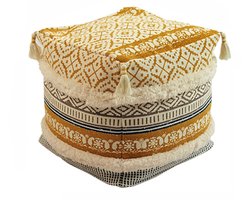Wasbare Ottomaanse Poef Cover - Tufted Kwastje - Geel - 35x35x35cm