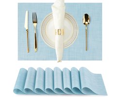 Wasbare placemats - Set van 8 - 30*45*0.1cm - Wasbaar - Antislip - Hittebestendig - PVC placemats - Geschikt voor keukens, eettafels, hotels - Geweven eenvoudige PVC placemats - Keramische bekers, borden en kommen