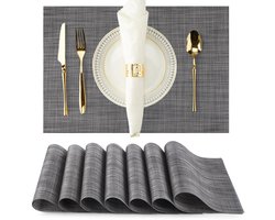 Wasbare placemats - Set van 8 - 30*45*0.1cm - Wasbaar - Antislip - Hittebestendig - PVC placemats - Geschikt voor keukens, eettafels, hotels - Geweven eenvoudige PVC placemats - Keramische bekers, borden en kommen