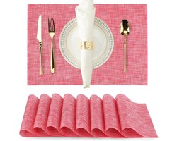 Wasbare placemats - Set van 8 - 30*45*0.1cm - Wasbaar - Antislip - Hittebestendig - PVC placemats - Geschikt voor keukens, eettafels, hotels - Geweven eenvoudige PVC placemats - Keramische bekers, borden en kommen