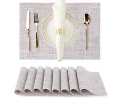 Wasbare placemats - Set van 8 - 30*45*0.1cm - Wasbaar - Antislip - Hittebestendig - PVC placemats - Geschikt voor keukens, eettafels, hotels - Geweven eenvoudige PVC placemats - Keramische bekers, borden en kommen