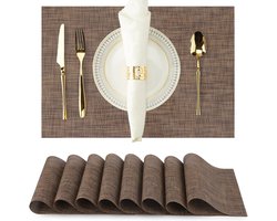 Wasbare placemats - Set van 8 - 30*45*0.1cm - Wasbaar - Antislip - Hittebestendig - PVC placemats - Geschikt voor keukens, eettafels, hotels - Geweven eenvoudige PVC placemats - Keramische bekers, borden en kommen