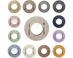 Wasbare ronde placemats van leer, set van 4, diameter 33 cm, dubbelzijdig, antislip glazen onderzetters, tafelmatten voor elke gelegenheid