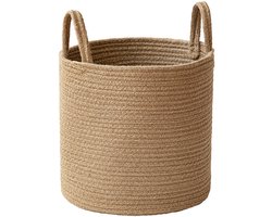 Wasbox - Opvouwbare Wasmand van Jute Stof - Handgeweven Jute Opbergmand - Multi-Functionele Katoenen Draadmand voor Kleding, Speelgoed, Snacks en Sleutels - Decoratief & Duurzaam - 25x25x29cm - Khaki