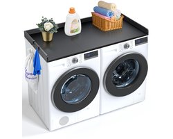 Wasdroger-Werkblad, 54 X 27 Inch, Zwart Hout, met 3-Delige, Waterafstotende Wastafel, Antislip-Pads voor Het Organiseren En Opbergen In De Wasruimte