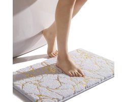 Washable White Bathroom Rug Gold Decorative Rug Luxury Bathroom Accessories Soft Microfiber Absorbent Bath Mat for Bathroom Bathtub 40 x 60 cm - Non-Slip
